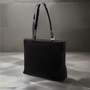 Vintage Bally Black Quilted Nylon Leather Trim Tote Shoulder Bag Italy